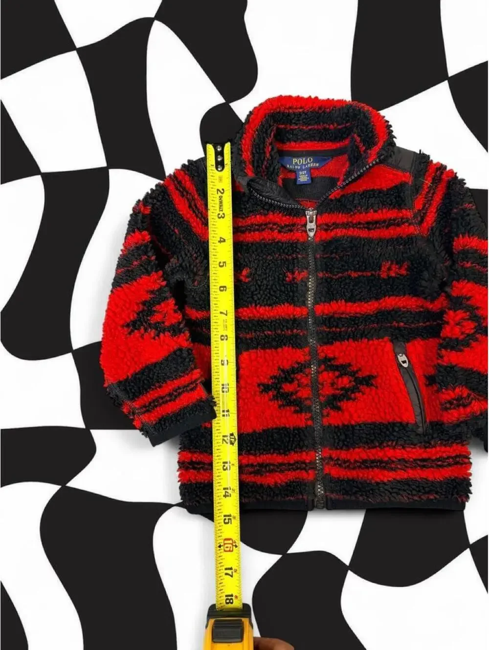 Polo Ralph Lauren Kids Red & Black Aztec Pattern Sherpa Fleece Jacket